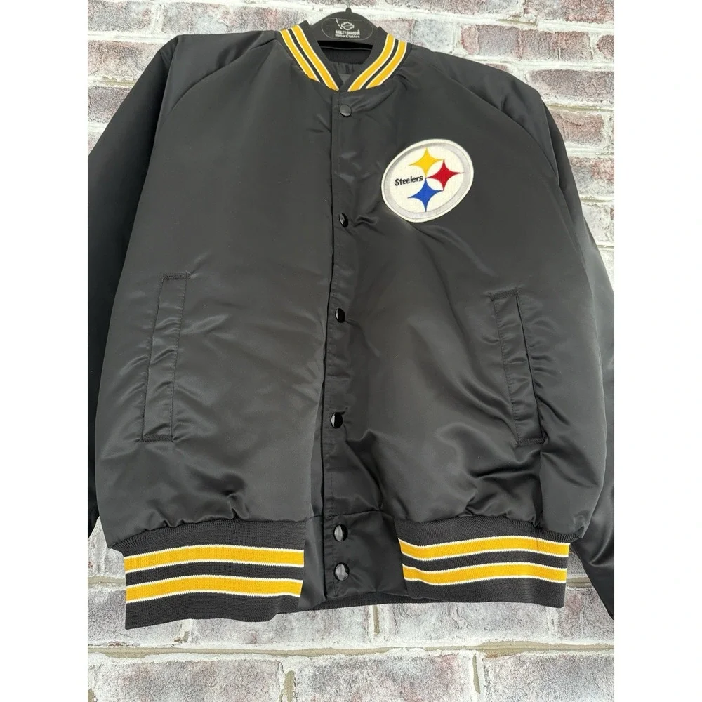 Vtg Pittsburgh Steelers Spell Out Men Large Satin Jacket Chalk Line Embroidered - Picture 10 of 16
